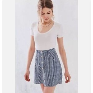 Striped Button-up Mini Skirt, Size 2